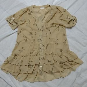 Blue Bird tan floral blouse